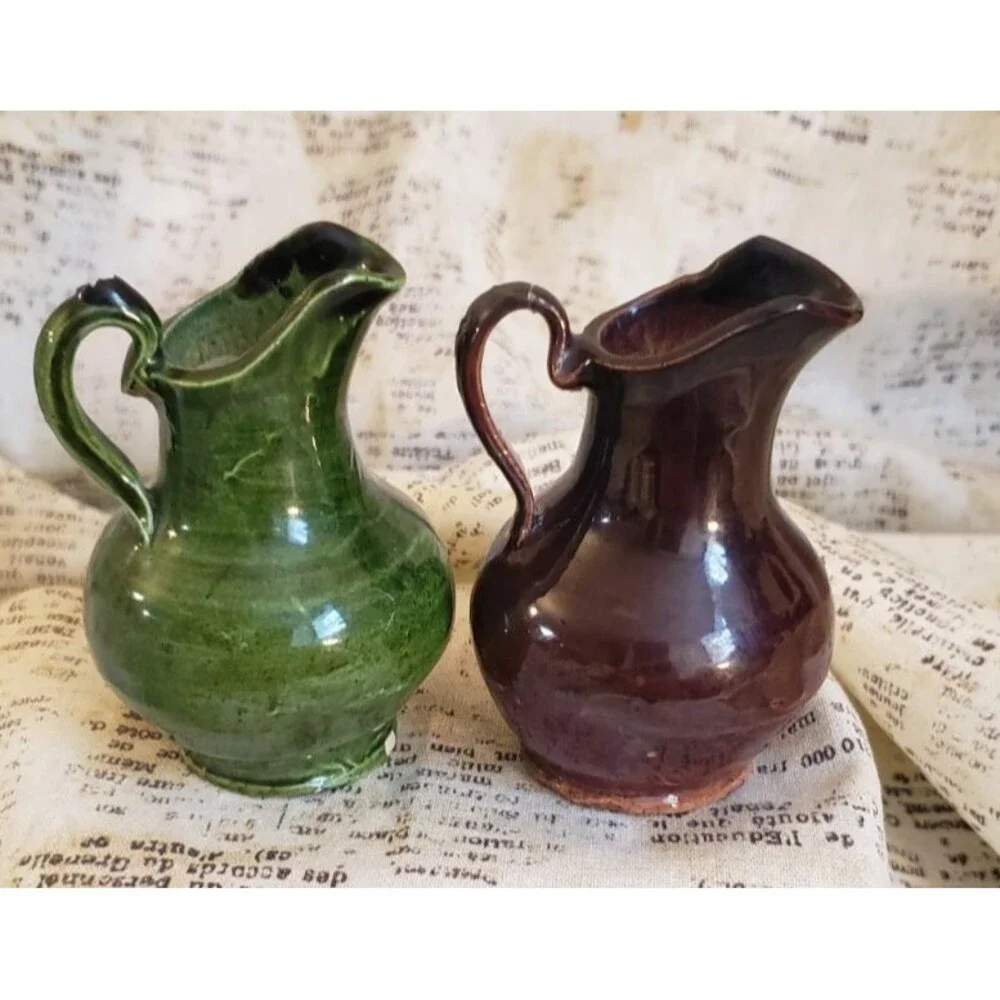 Artsy, Earth Tones, Boho  - Two Vintage Bulb Shaped Miniature Pitchers